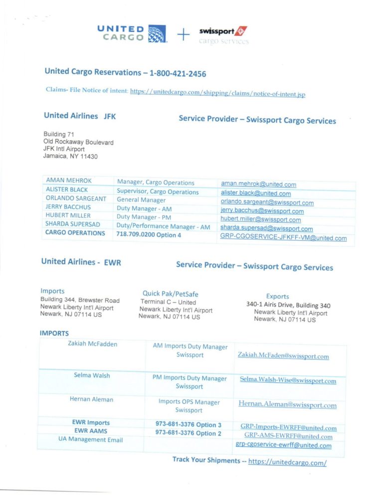 United Airlines shares contact details for JFK and EWR JFK Airport